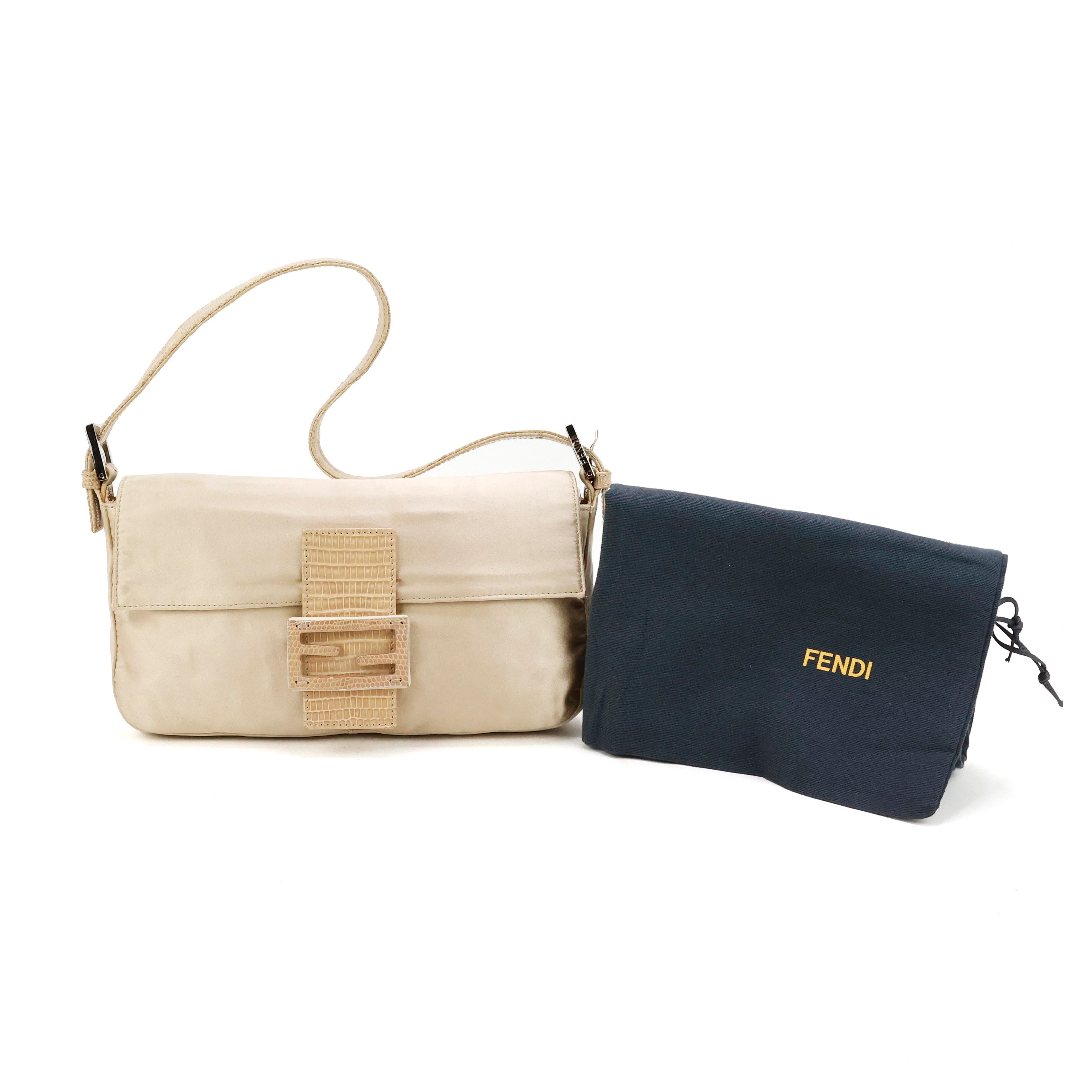 Fendi Baguette in silk and Lizard Leather For Sale 1