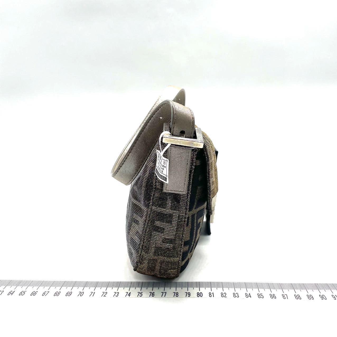 Black Fendi Baguette Iridescent Brown Zucca Print with Crystal Buckle