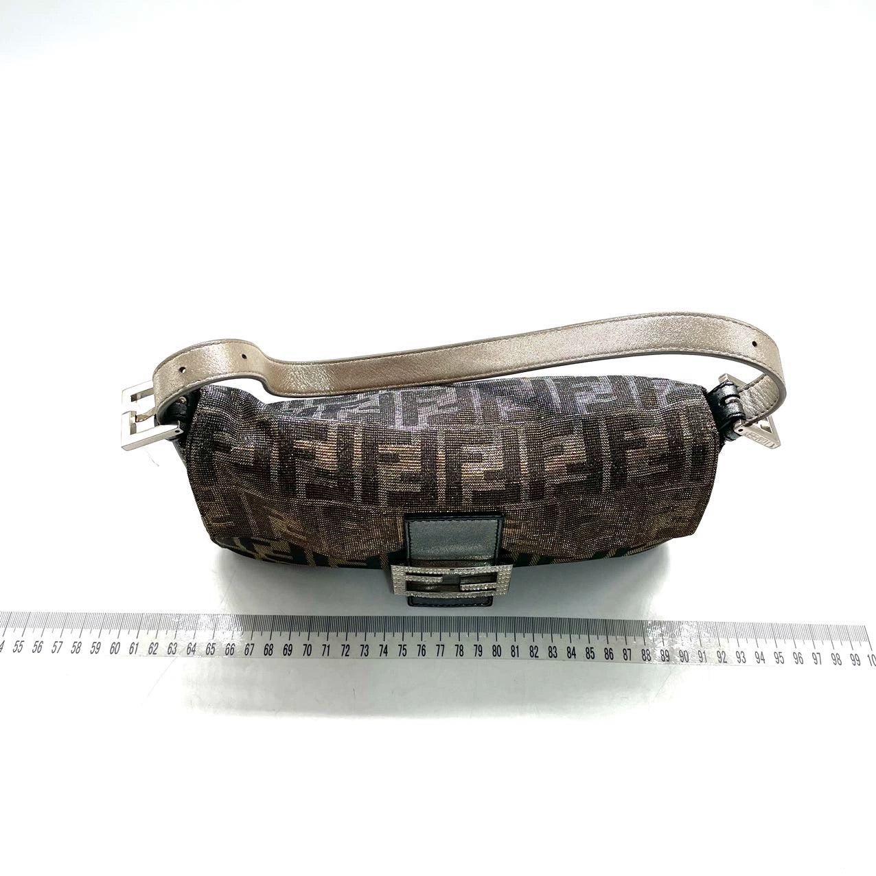 Women's Fendi Baguette Iridescent Brown Zucca Print with Crystal Buckle