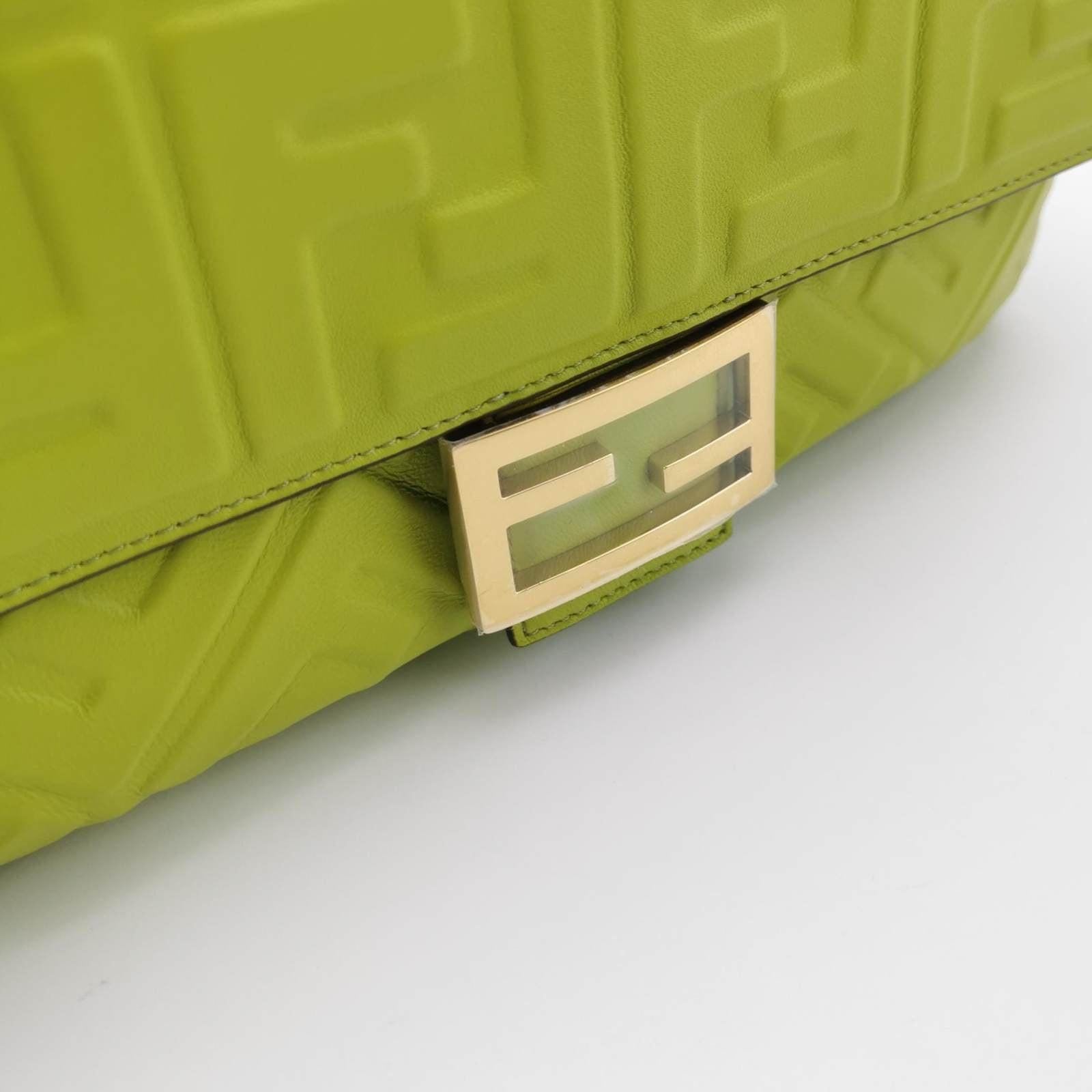 Fendi Baguette Lambskin Leather Crossbody Bag Medium Lime Green 6