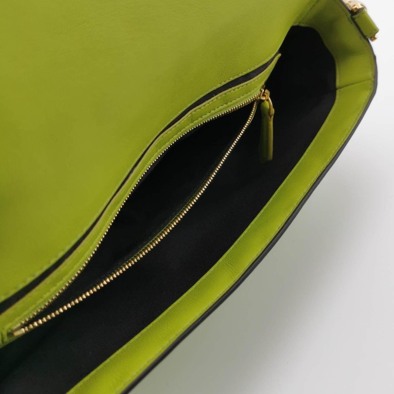 Women's Fendi Baguette Lambskin Leather Crossbody Bag Medium Lime Green