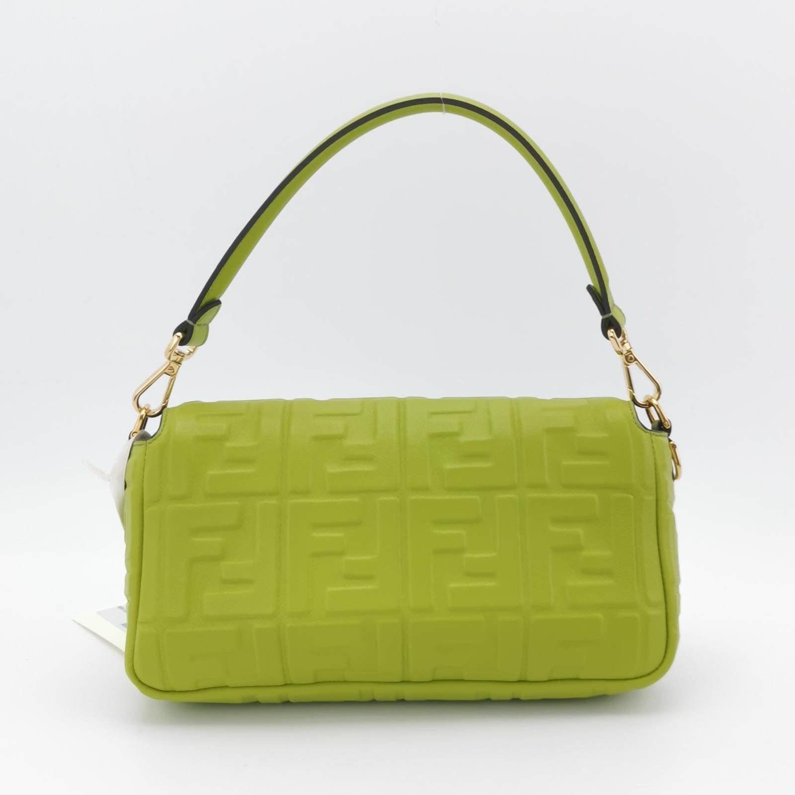 Fendi Baguette Lambskin Leather Crossbody Bag Medium Lime Green 2