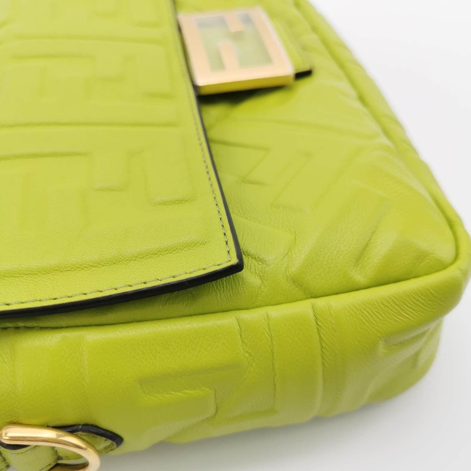 Fendi Baguette Lambskin Leather Crossbody Bag Medium Lime Green 4