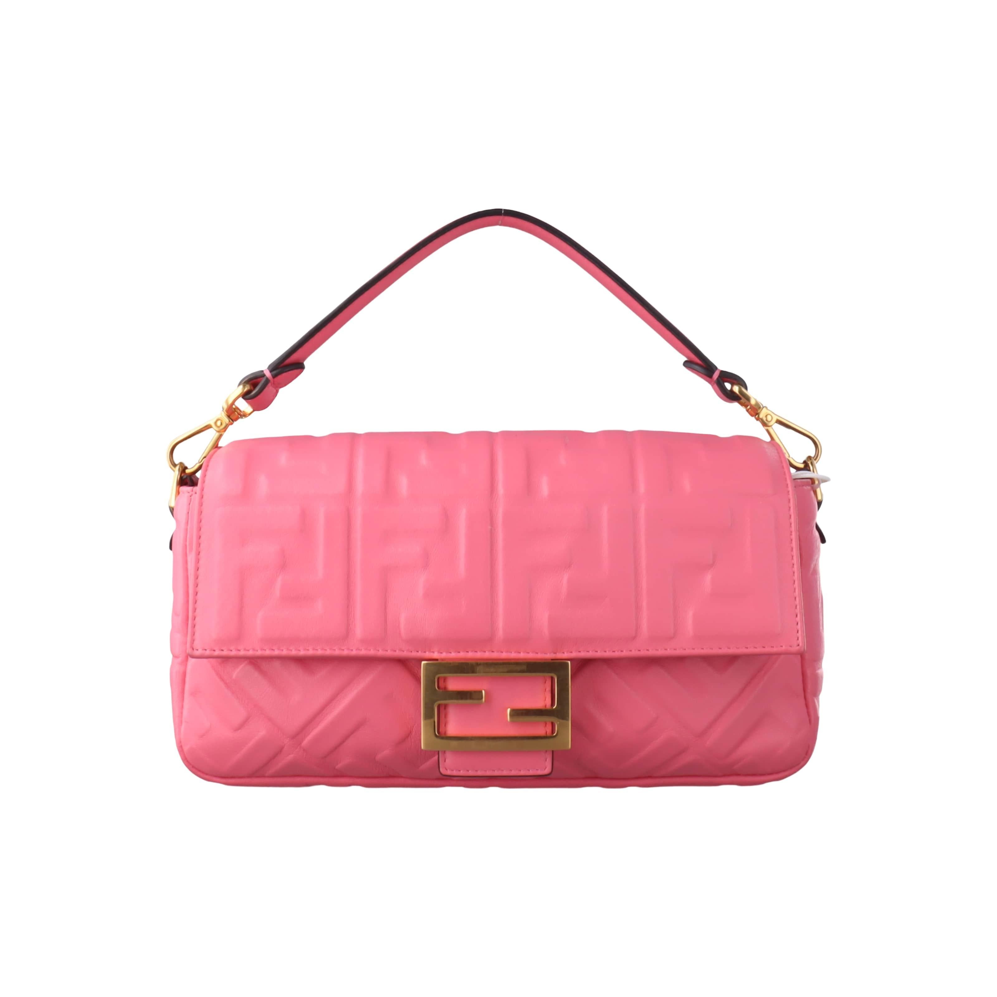 Fendi Baguette Lambskin Leather Crossbody Bag Medium Pink
 These are professional photos of the actual bag.
 Experience luxury and style with the Fendi Baguette in luxuriously Nappa Leather Crossbody Bag. Crafted from soft nappa leather with