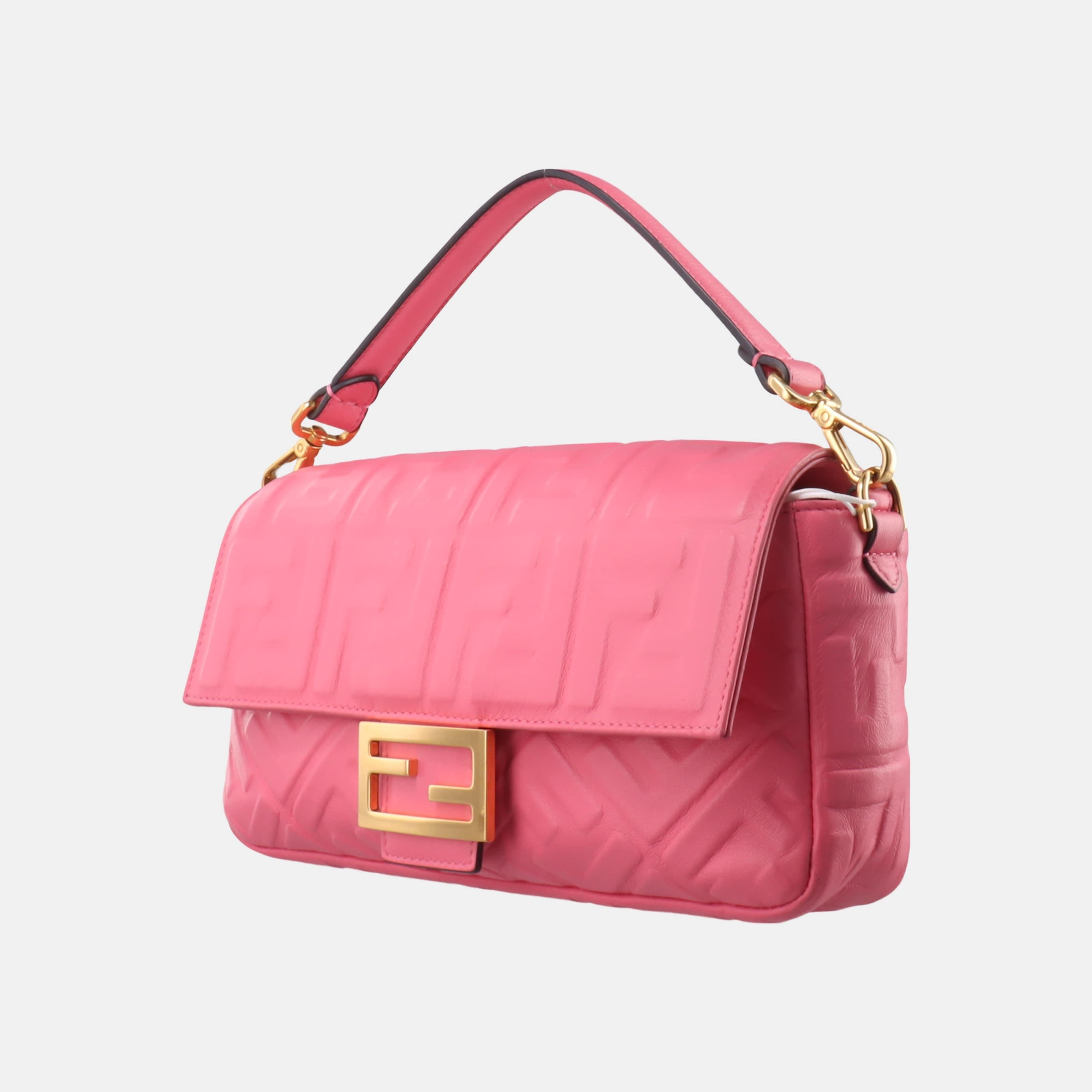 Women's Fendi Baguette Lambskin Leather Crossbody Bag Medium Pink For Sale