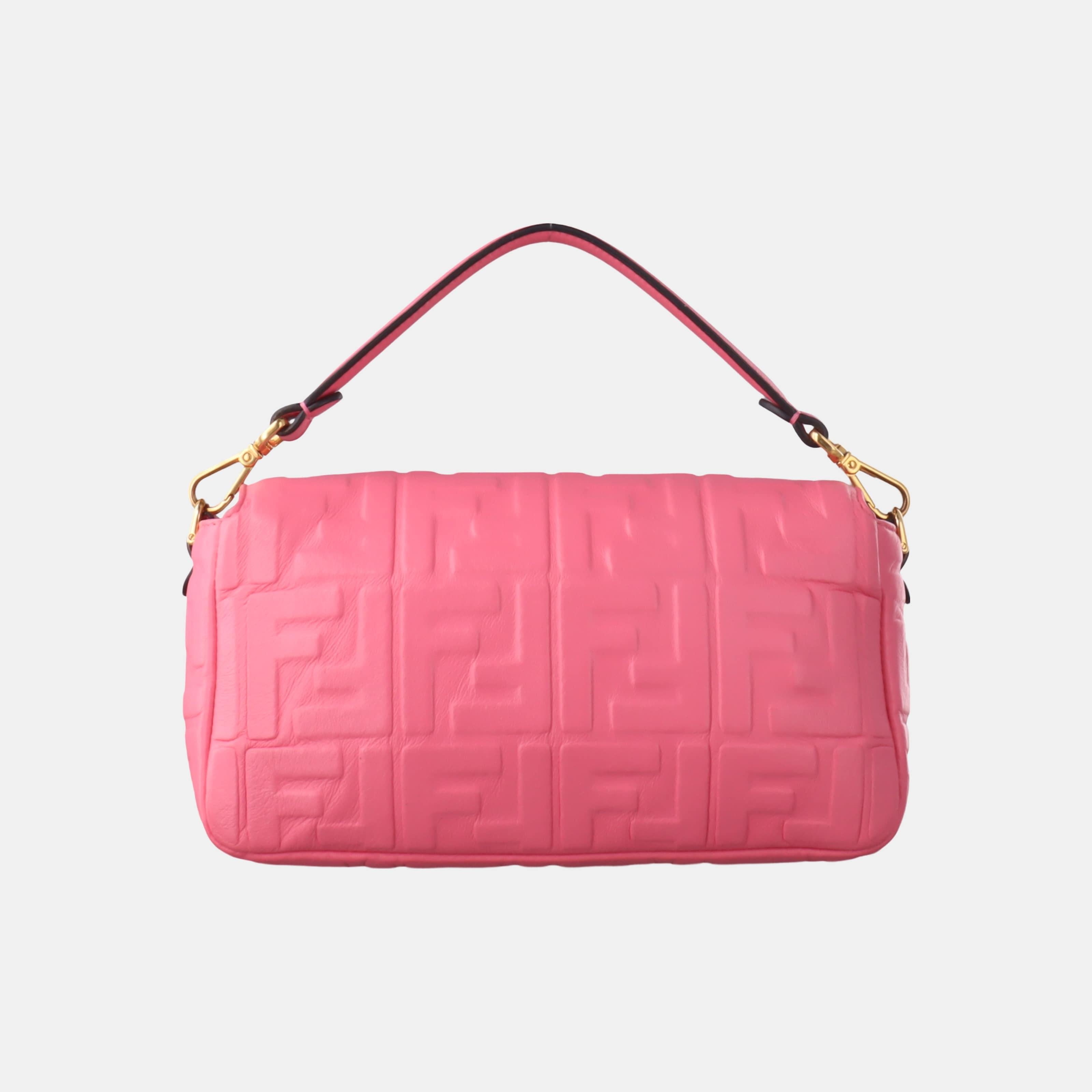 Fendi Baguette Lambskin Leather Crossbody Bag Medium Pink For Sale 1