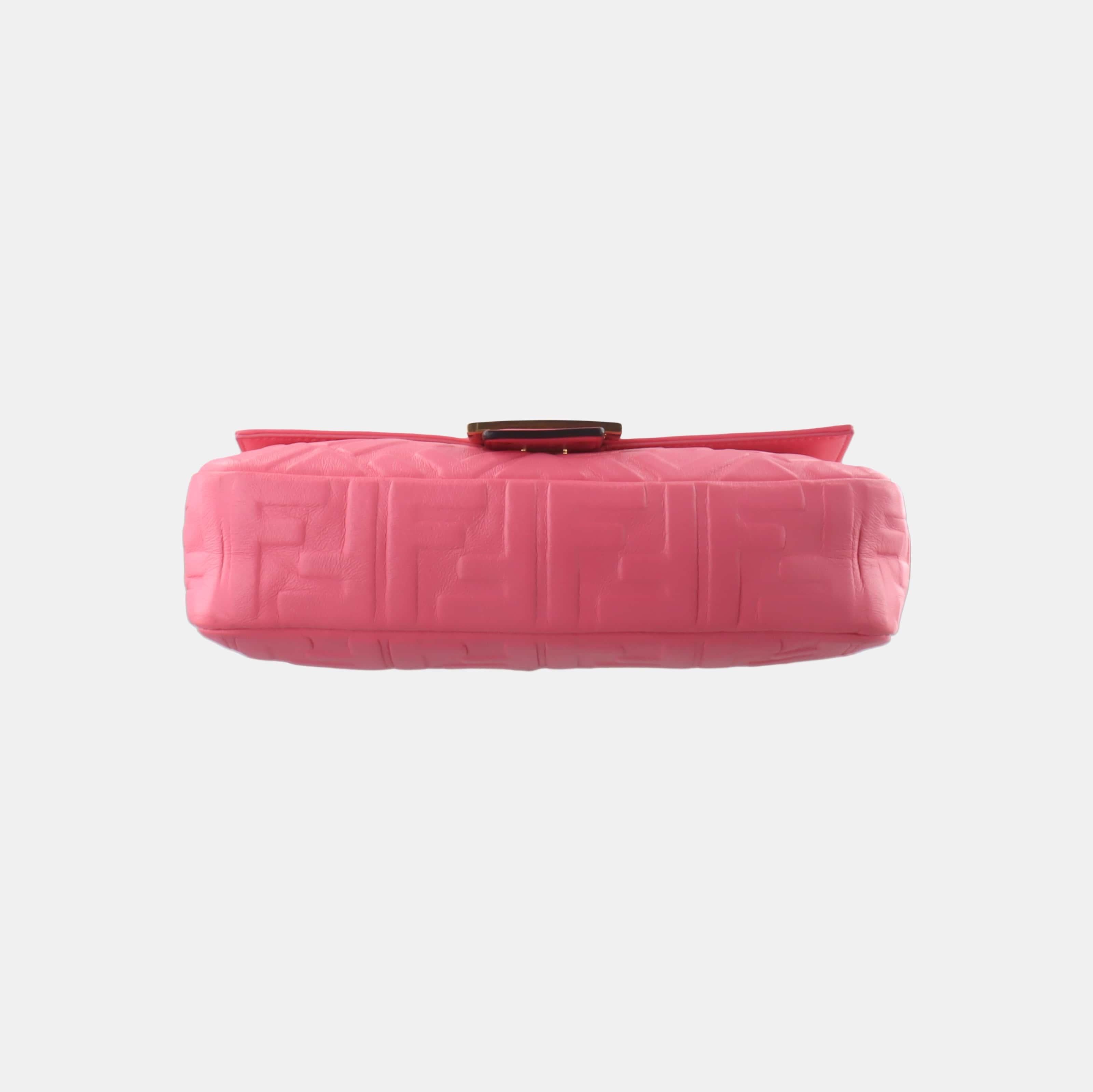 Fendi Baguette Lambskin Leather Crossbody Bag Medium Pink For Sale 2