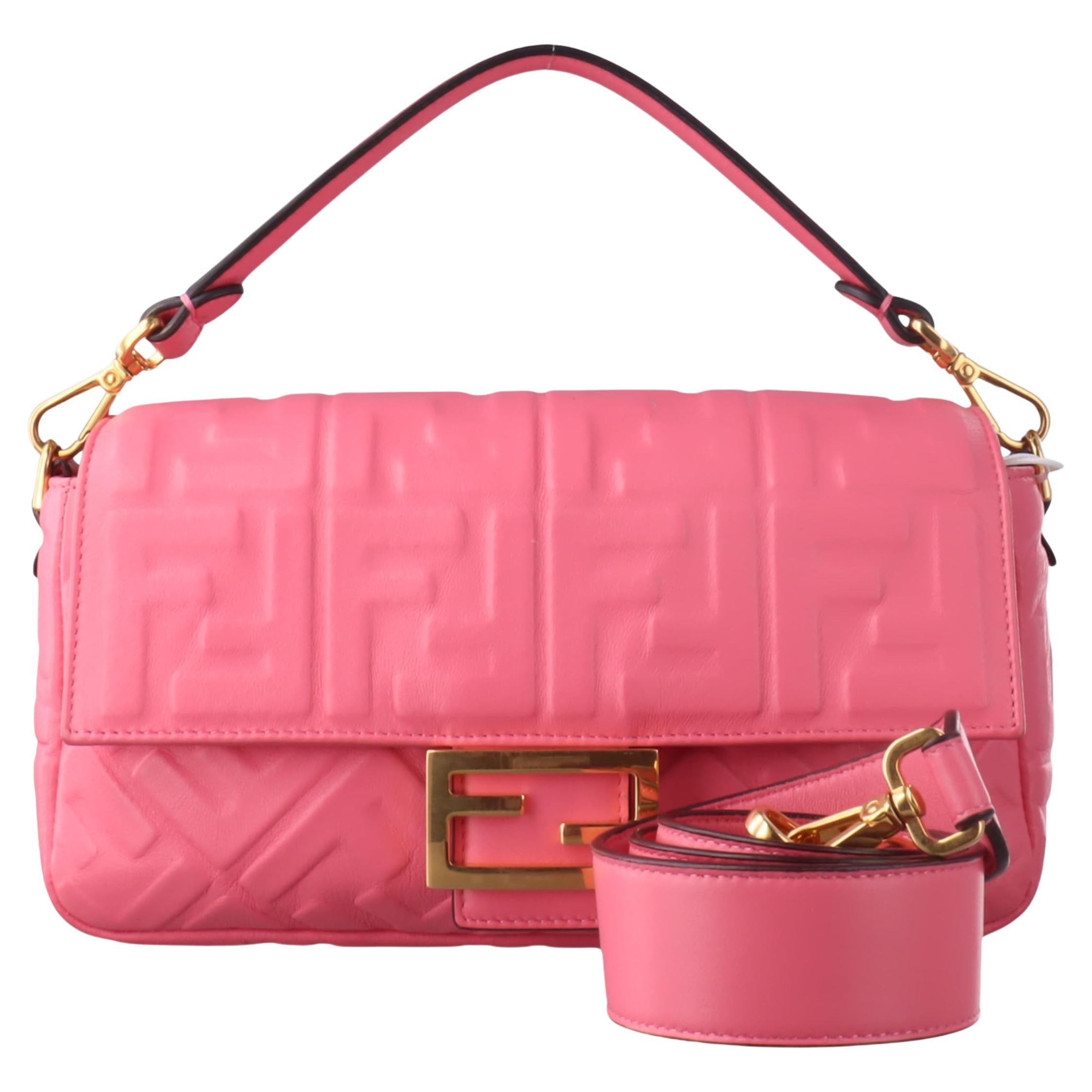 Fendi Baguette Lambskin Leather Crossbody Bag Medium Pink For Sale
