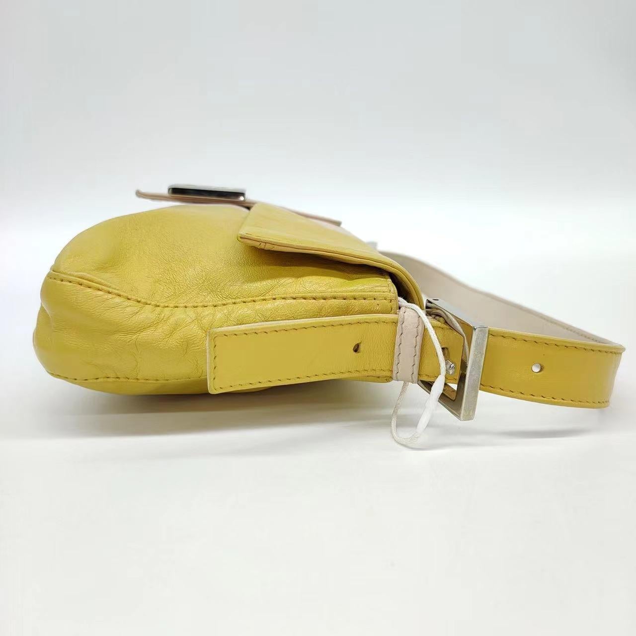Fendi Baguette Lambskin Leather Shoulder Bag Beige Yellow For Sale 1