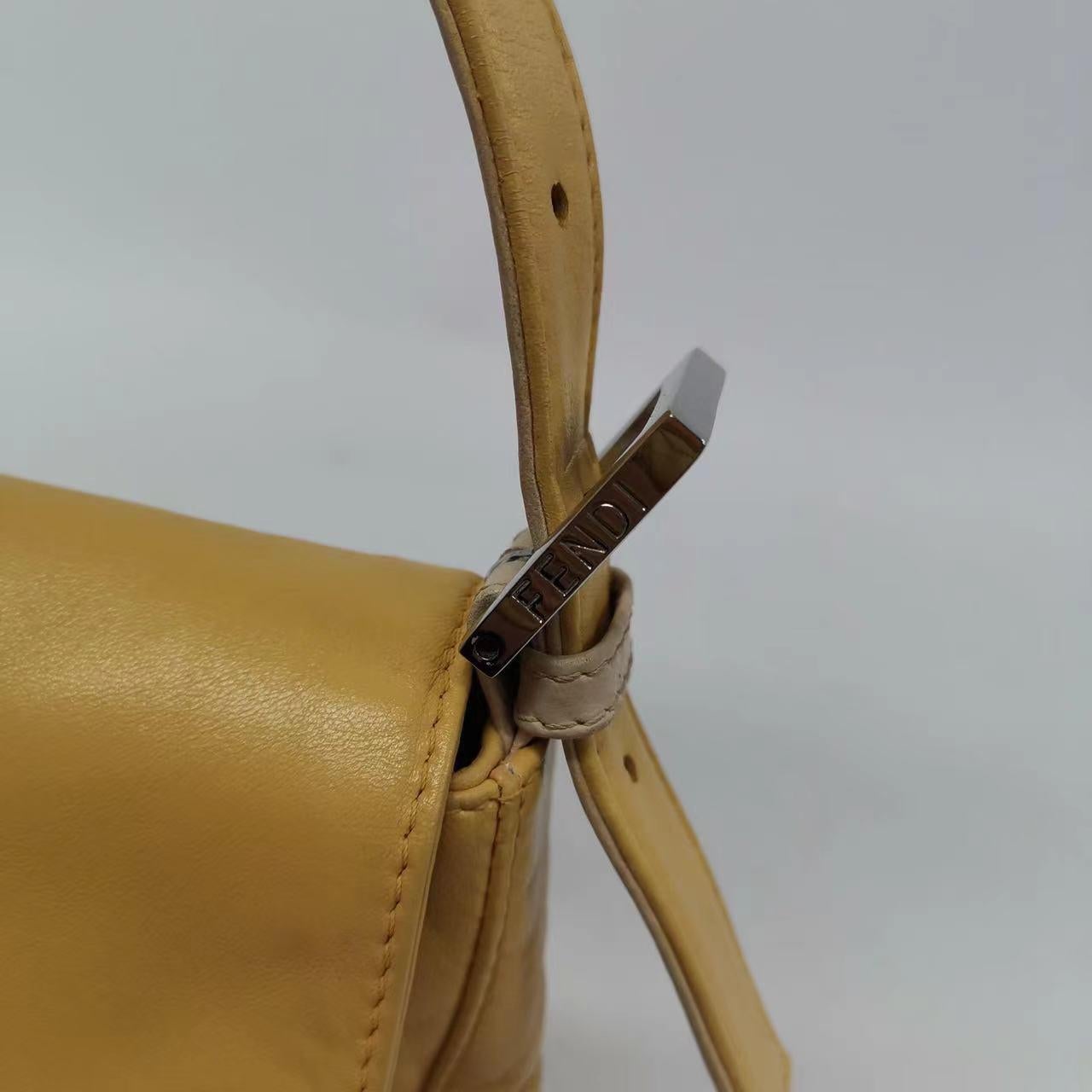 Fendi Baguette Lambskin Leather Shoulder Bag Beige Yellow For Sale 5