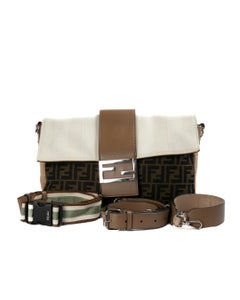 Fendi Baguette Groß Bicolor FF Logomania Beige