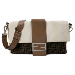 Fendi Baguette Groß Bicolor FF Logomania Beige