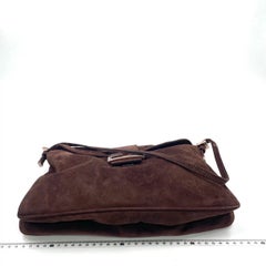 Fendi Baguette Large Dark Brown Suede Leather Shoulder Bag