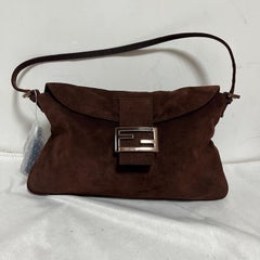 Fendi Baguette Large Dark Brown Suede Leather Shoulder Bag