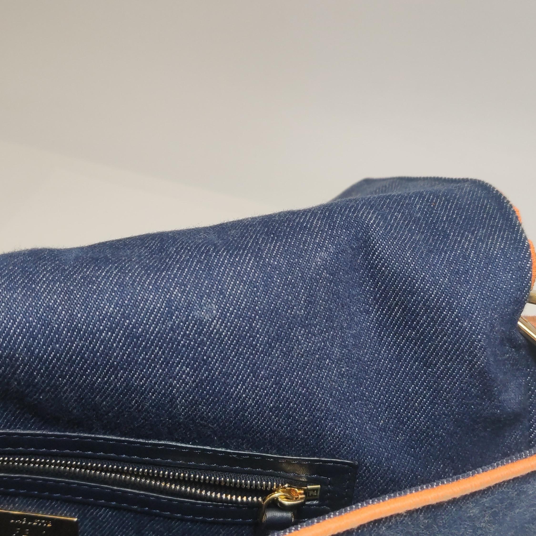 FENDI Baguette Large Denim with Orange Neon Trimming Crossbody Bag For Sale 9