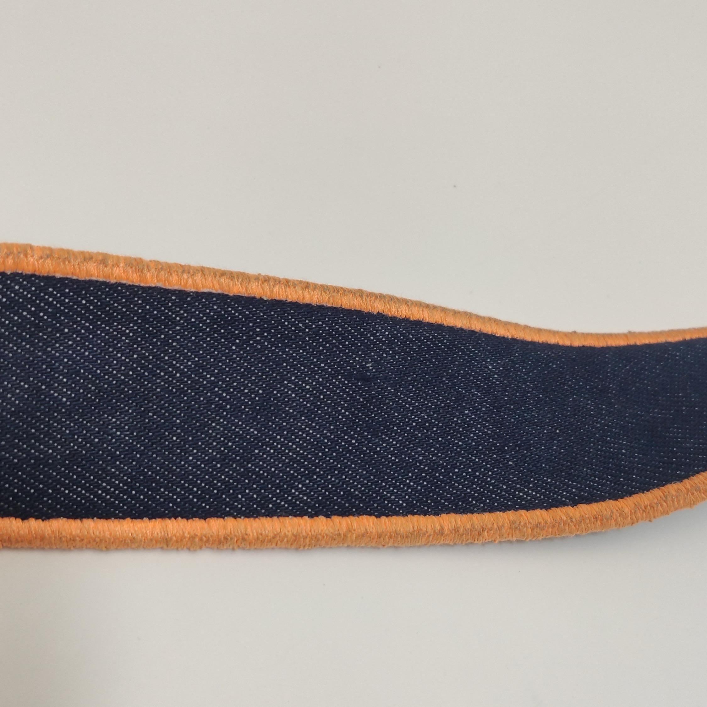 FENDI Baguette Large Denim with Orange Neon Trimming Crossbody Bag For Sale 10