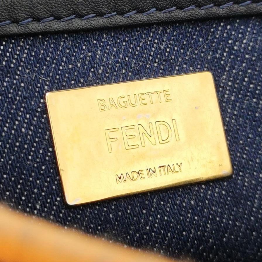 FENDI Baguette Large Denim with Orange Neon Trimming Crossbody Bag For Sale 1