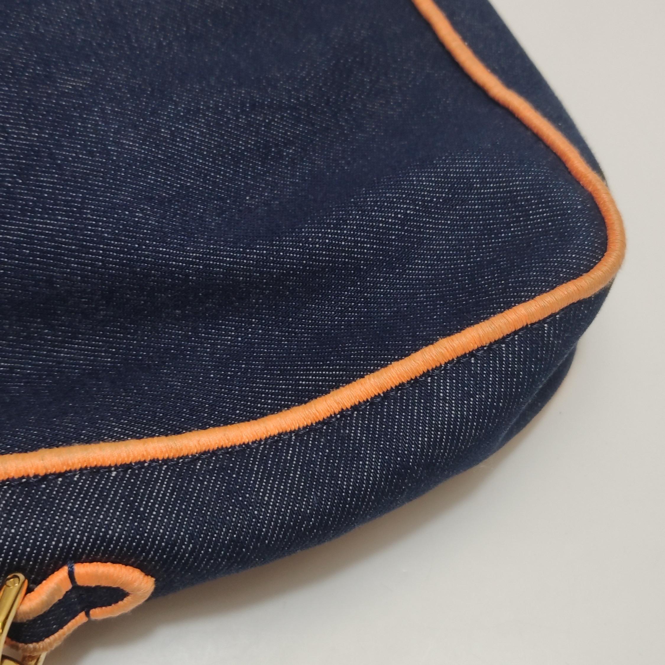 FENDI Baguette Large Denim with Orange Neon Trimming Crossbody Bag For Sale 4