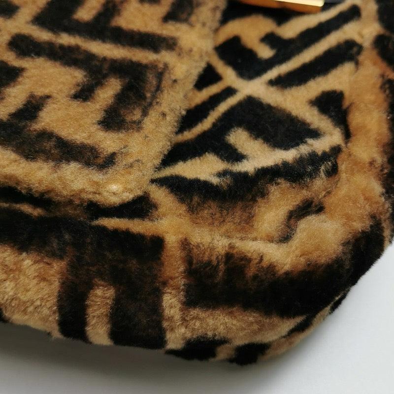Fendi Baguette Large Shearling Vitello Dolce Marco FF Tobacco Black Brown Zucca For Sale 8