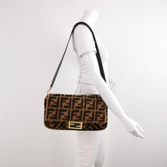 Fendi Baguette Large Shearling Vitello Dolce Marco FF Tobacco Black Brown Zucca