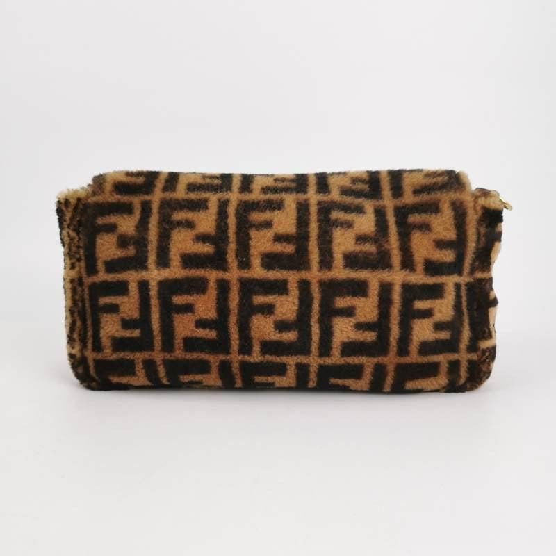 Women's Fendi Baguette Large Shearling Vitello Dolce Marco FF Tobacco Black Brown Zucca For Sale