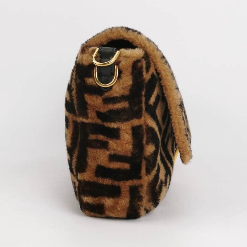 Fendi Baguette Large Shearling Vitello Dolce Marco FF Tobacco Black Brown Zucca For Sale 1