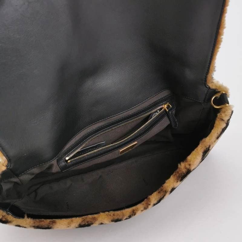 Fendi Baguette Large Shearling Vitello Dolce Marco FF Tobacco Black Brown Zucca For Sale 2