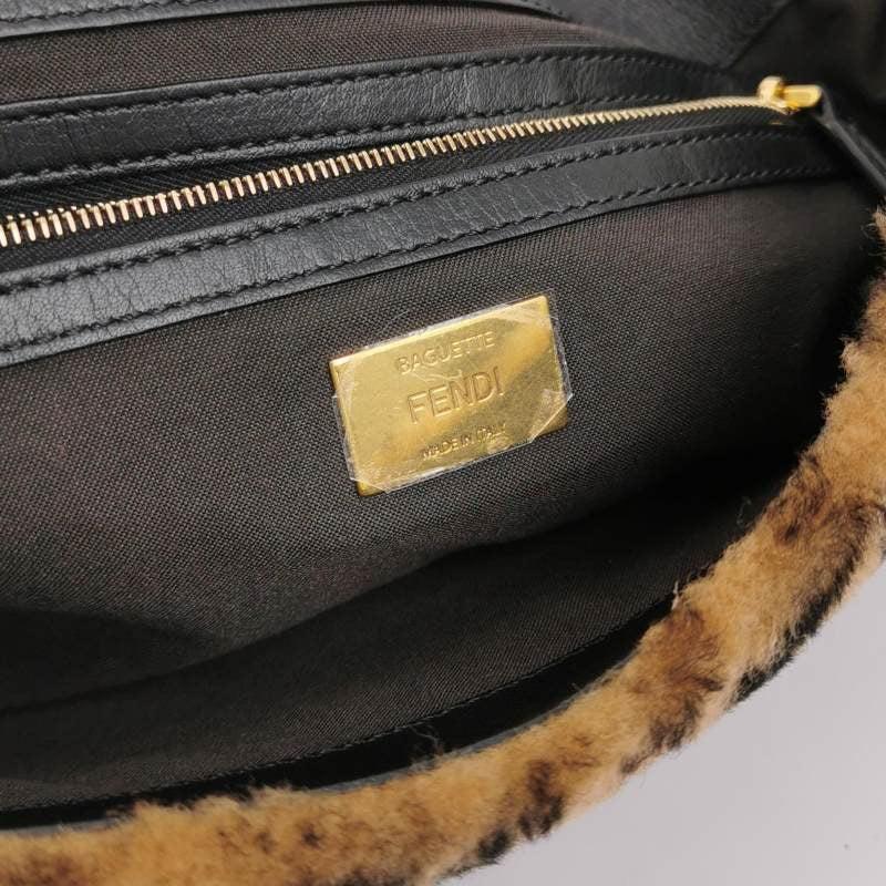 Fendi Baguette Large Shearling Vitello Dolce Marco FF Tobacco Black Brown Zucca For Sale 5
