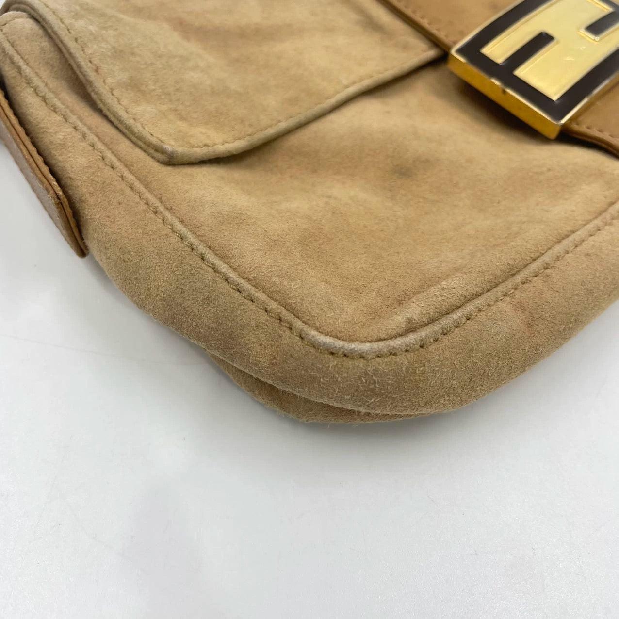 Fendi Baguette Light Camel Brown Suede Leather Shoulder Bag For Sale 8