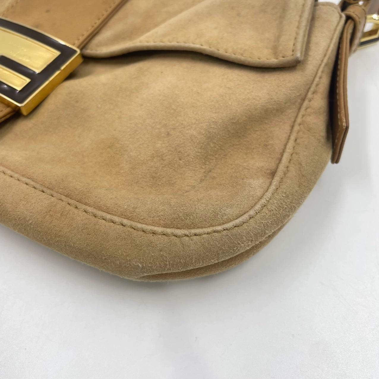 Fendi Baguette Light Camel Brown Suede Leather Shoulder Bag For Sale 11