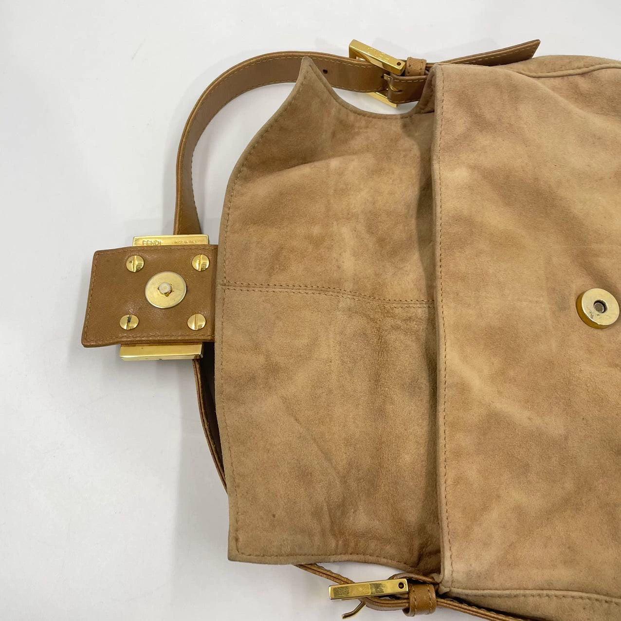 Fendi Baguette Light Camel Brown Suede Leather Shoulder Bag For Sale 12