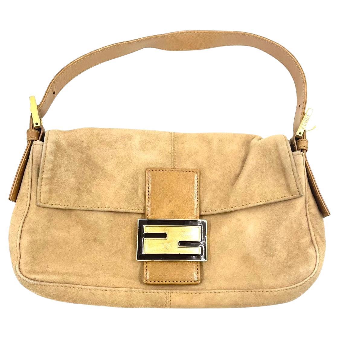 Fendi Baguette Light Camel Brown Suede Leather Shoulder Bag For Sale