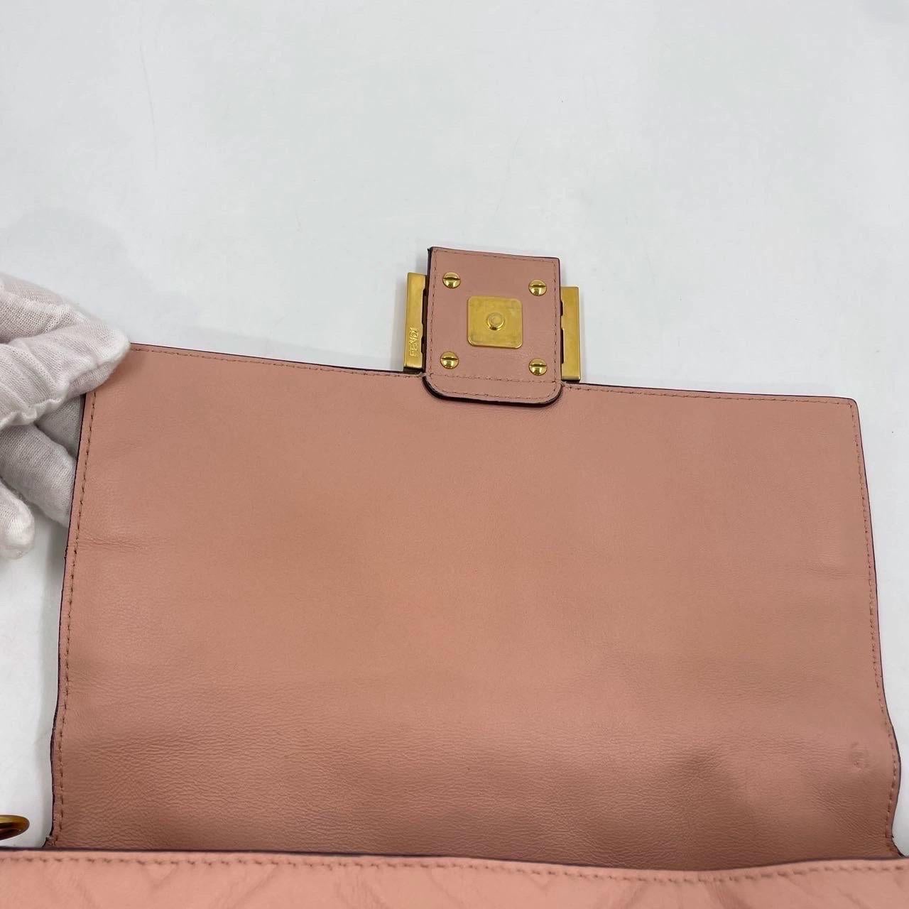 Fendi Baguette Light Pink Medium Lambskin Leather Crossbody Bag Gold Hardware For Sale 8