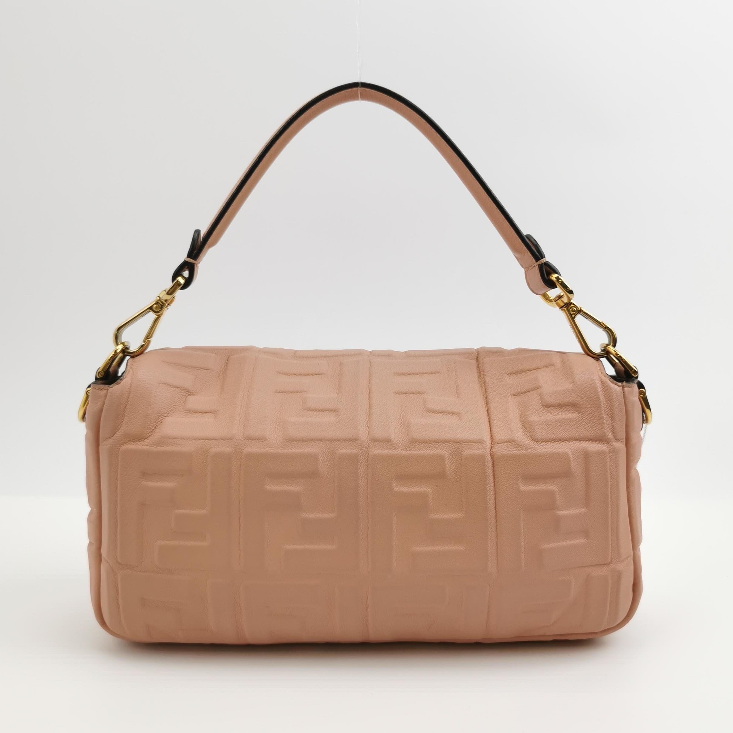 Brown Fendi Baguette Light Pink Medium Lambskin Leather Crossbody Bag Gold Hardware For Sale