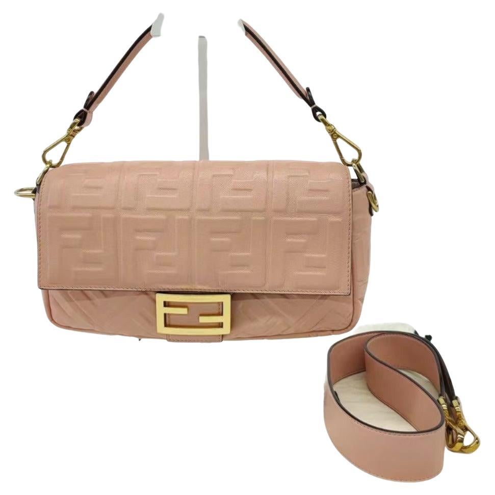 Fendi Baguette Light Pink Medium Lambskin Leather Crossbody Bag Gold Hardware For Sale