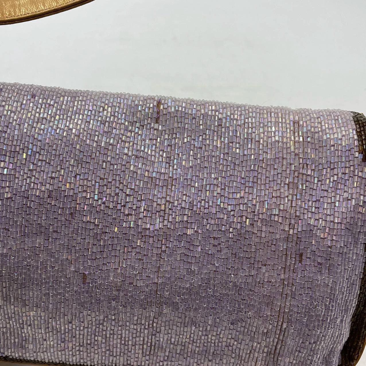 FENDI Baguette Lilac Purple Glitter beads and Gold Leather 6