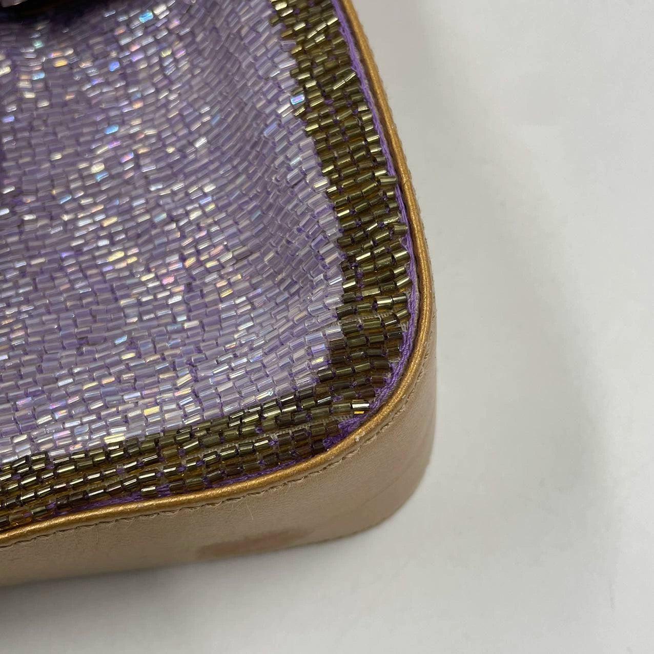 FENDI Baguette Lilac Purple Glitter beads and Gold Leather 9