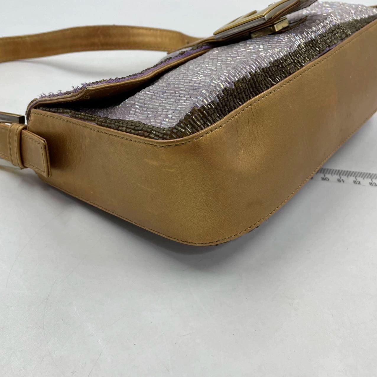 FENDI Baguette Lilac Purple Glitter beads and Gold Leather 12