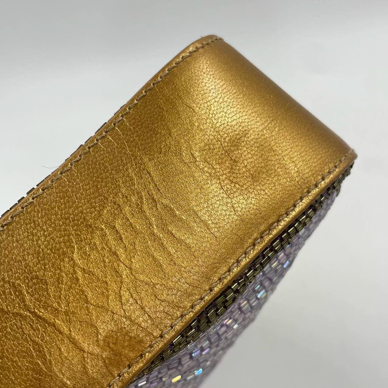 FENDI Baguette Lilac Purple Glitter beads and Gold Leather 13