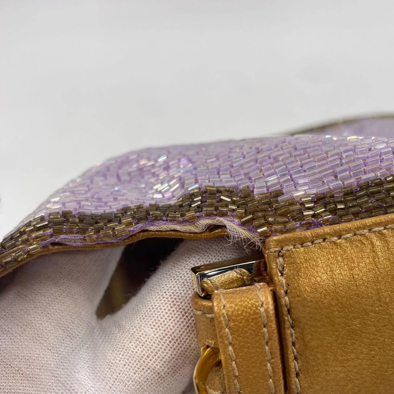 FENDI Baguette Lilac Purple Glitter beads and Gold Leather 14
