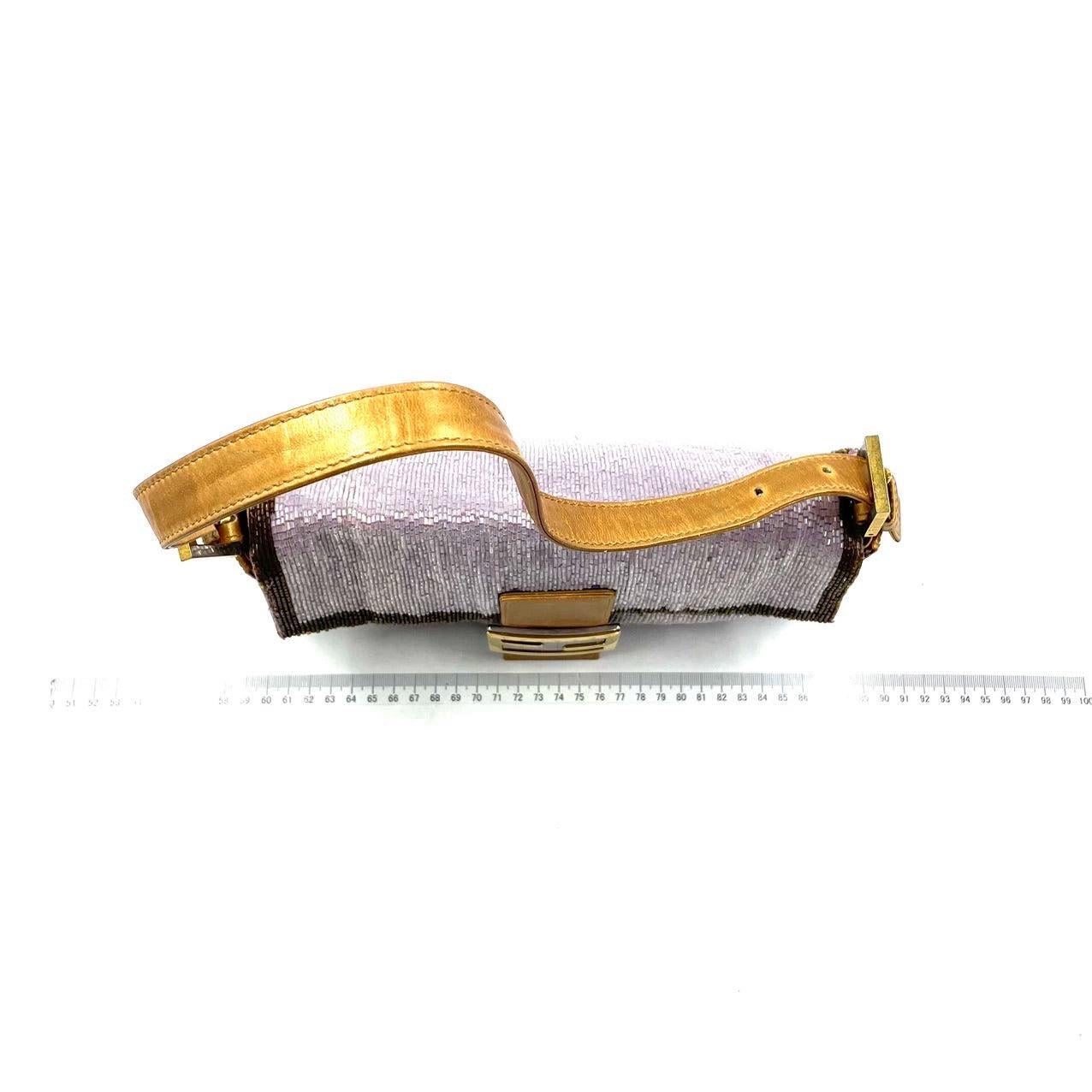 FENDI Baguette Lilac Purple Glitter beads and Gold Leather 1