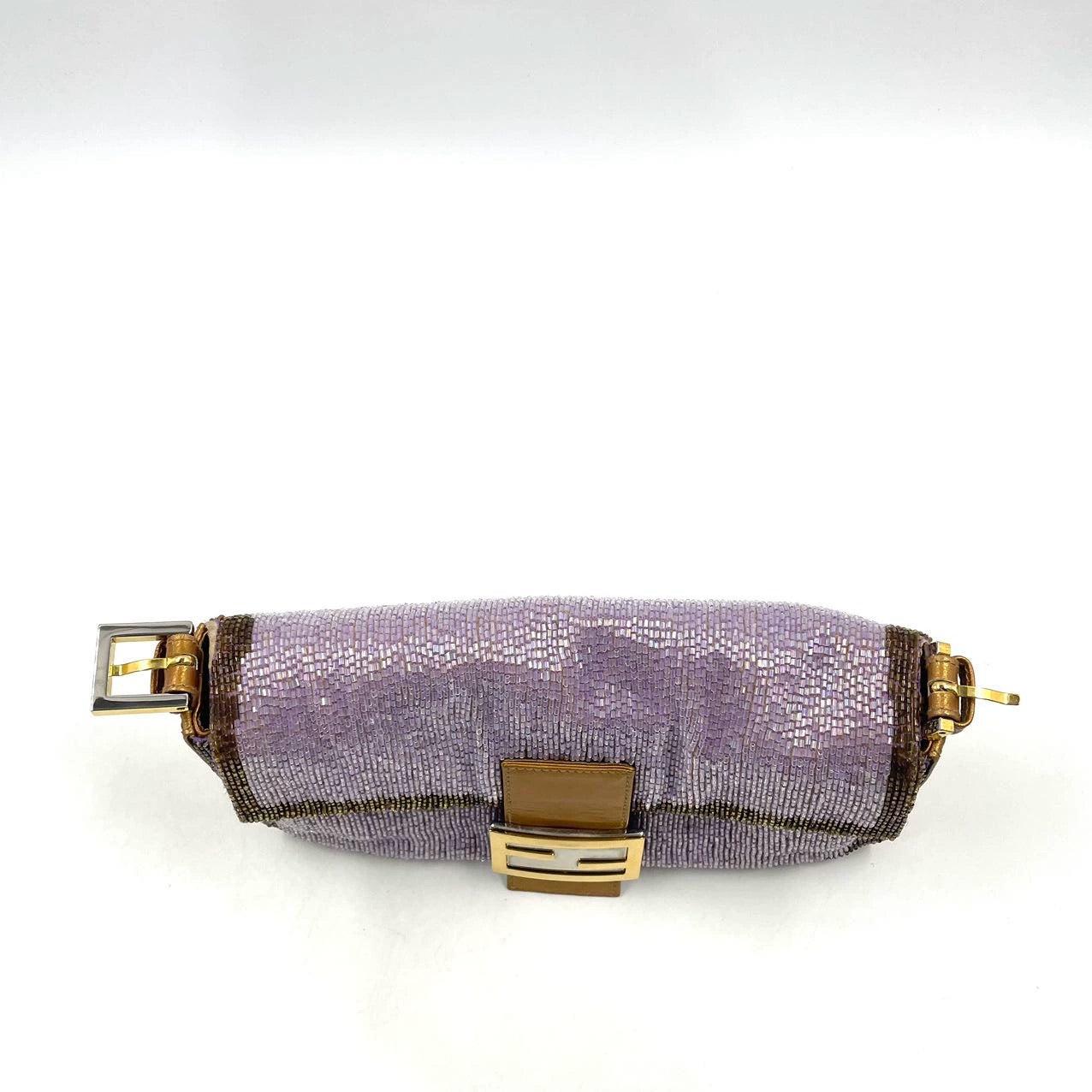 FENDI Baguette Lilac Purple Glitter beads and Gold Leather 1