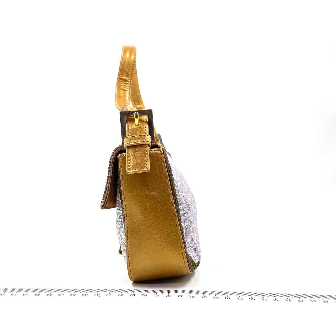 FENDI Baguette Lilac Purple Glitter beads and Gold Leather 4