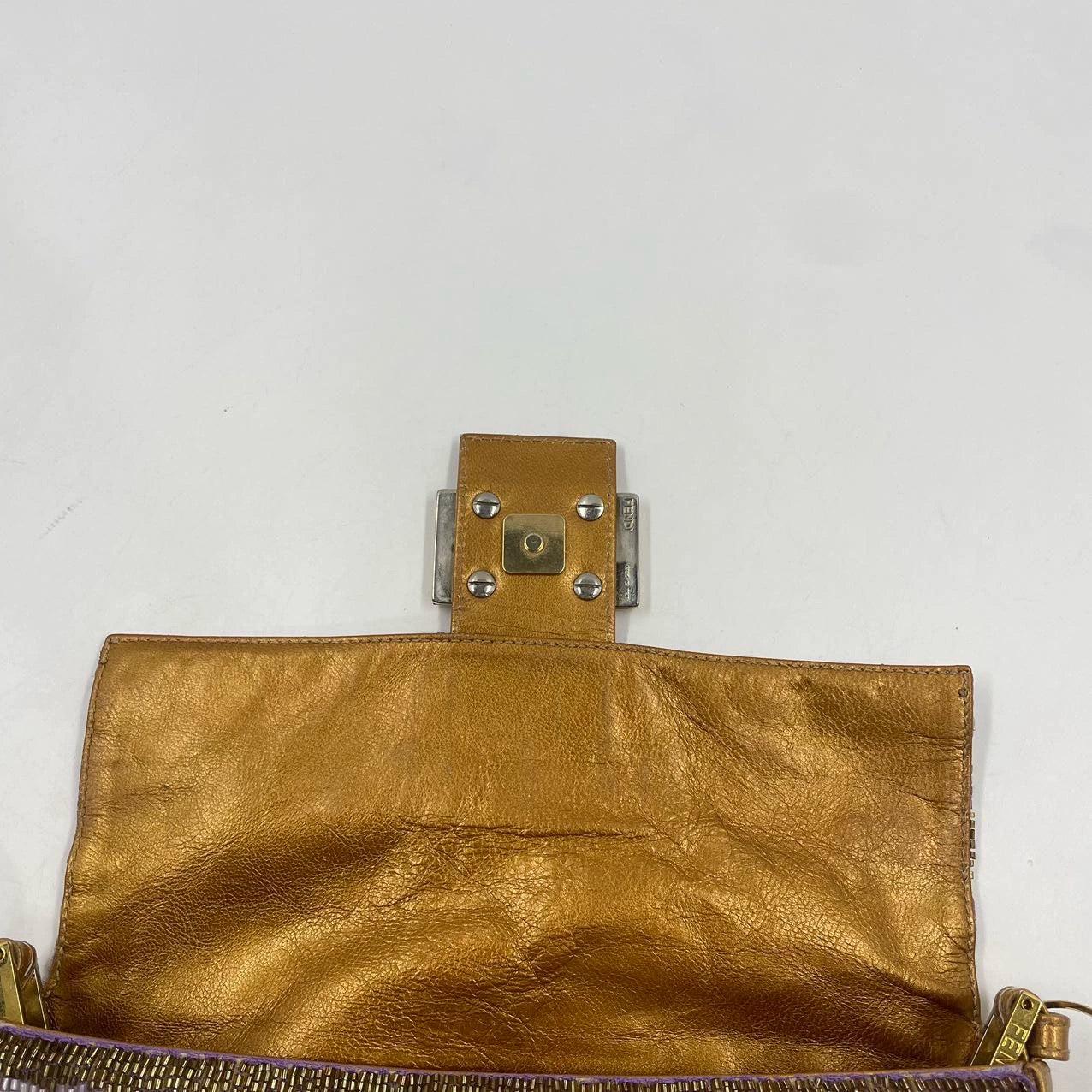 FENDI Baguette Lilac Purple Glitter beads and Gold Leather 5