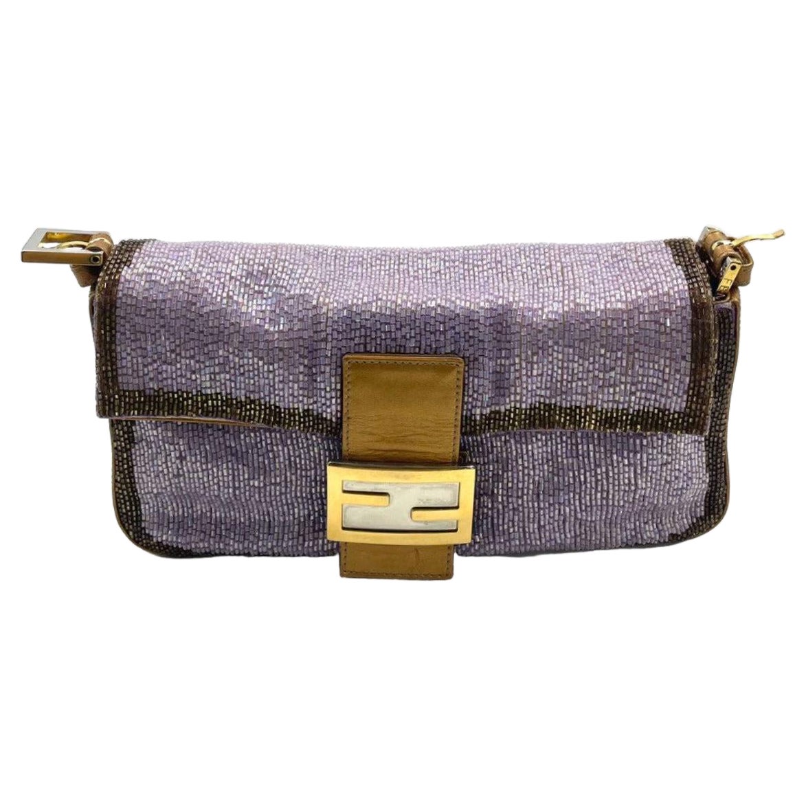 FENDI Baguette Lilac Purple Glitter beads and Gold Leather
