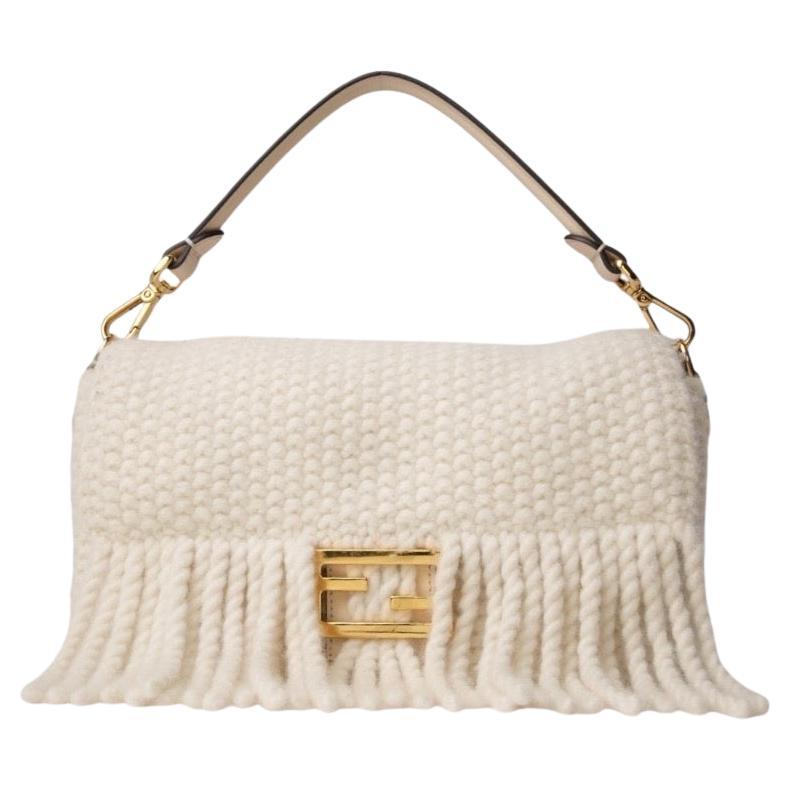 Fendi Baguette Medium Lana Frange Crema