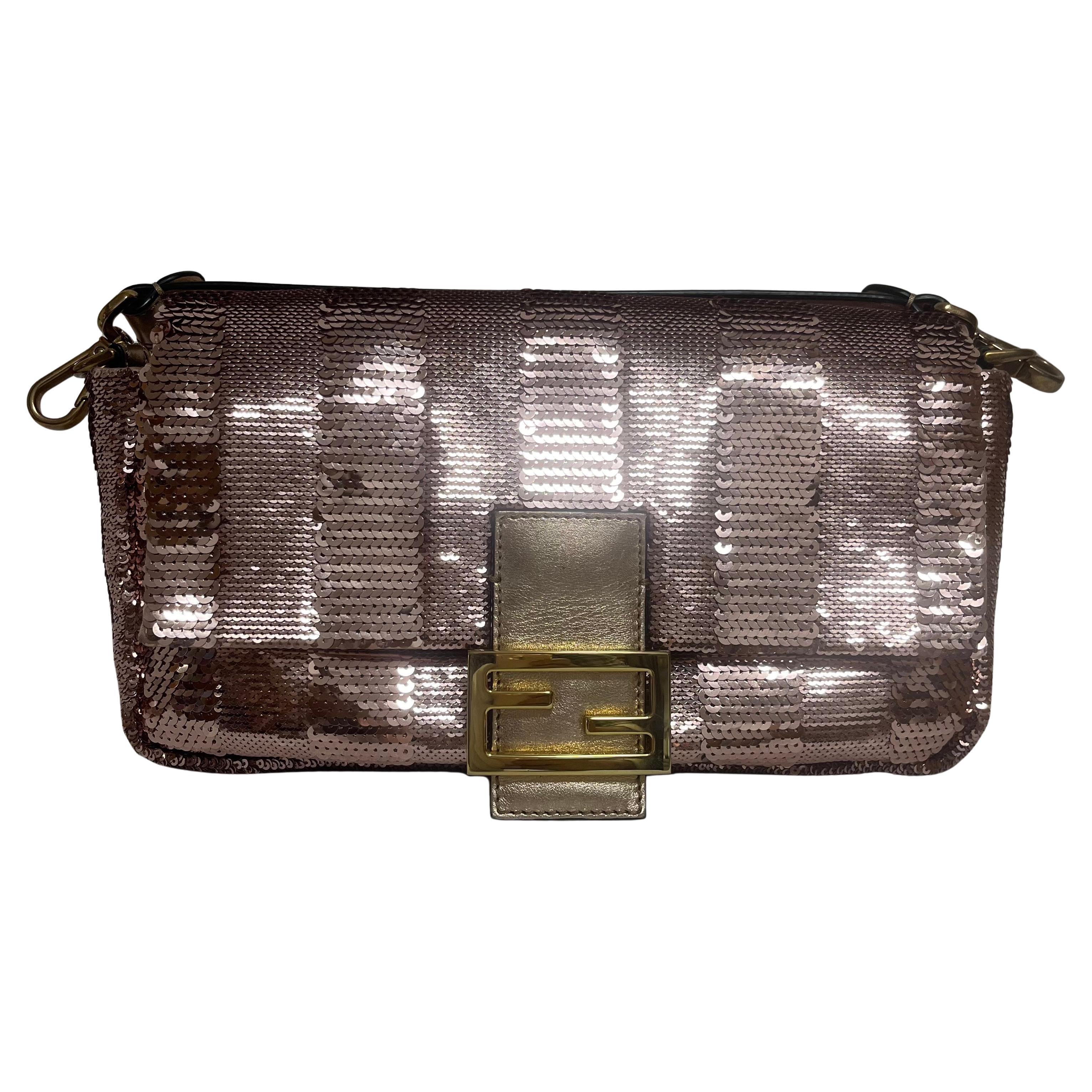 Fendi Baguette Medium Pink Glitter Sequins Valentine
s Special Crossbody Bag For Sale