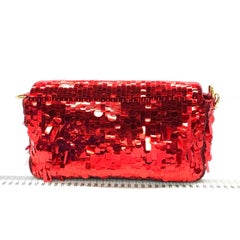 Fendi Baguette Medium Red Glitter Sequins Shoulder Bag