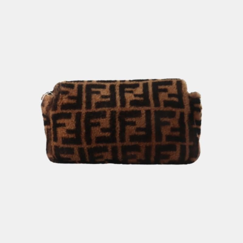 Fendi Baguette Medium Shearling Vitello Dolce Marco FF 1974 Tobacco Brown Zucca For Sale 1