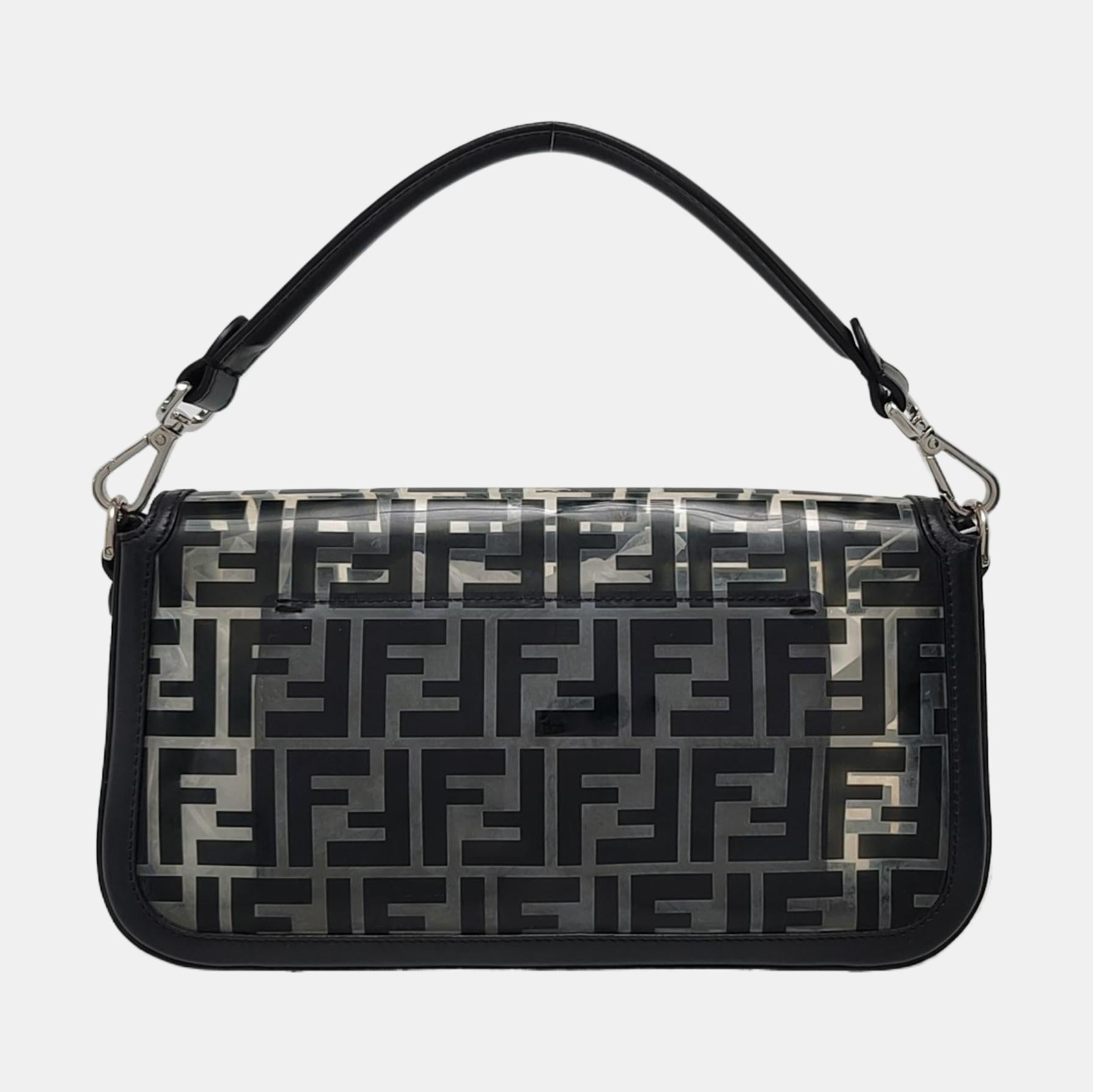 Fendi Baguette Medium Transparent PVC Black Zucca Crossbody Bag Damen im Angebot